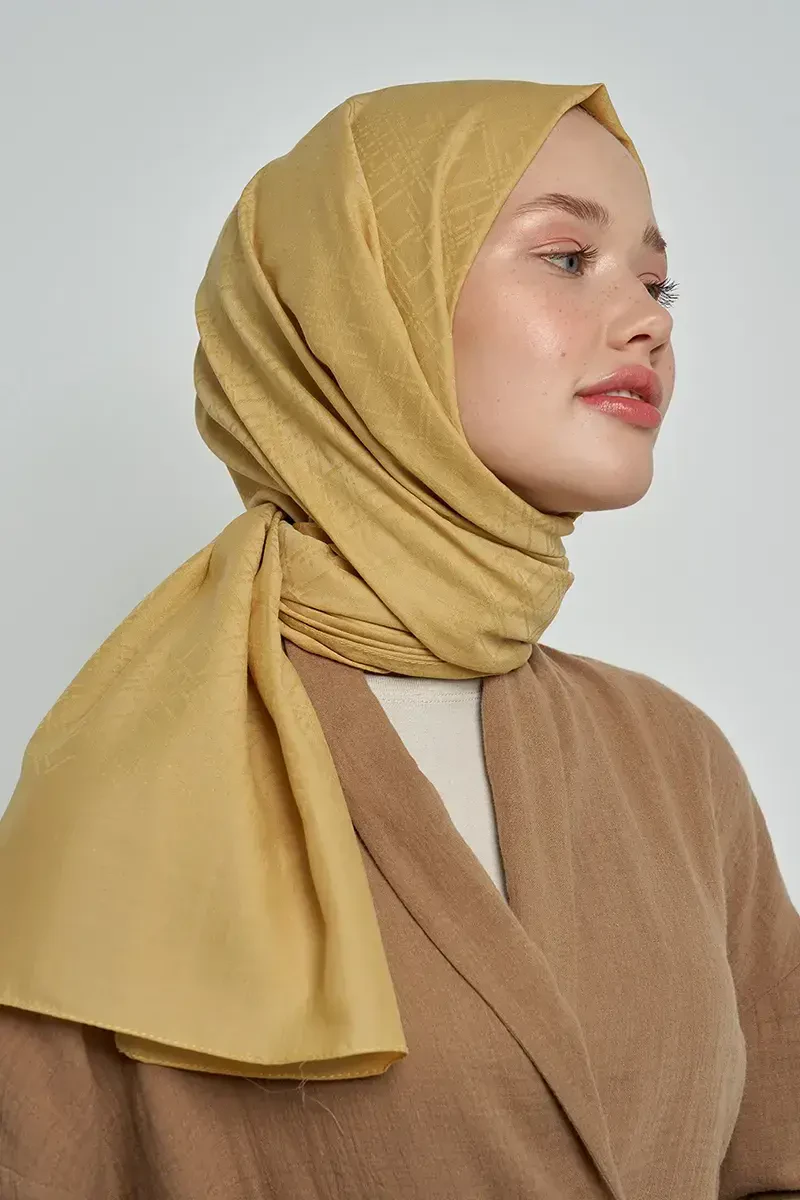 Pamuklu Şal Çizgi Desen - Hardal - ED Scarf