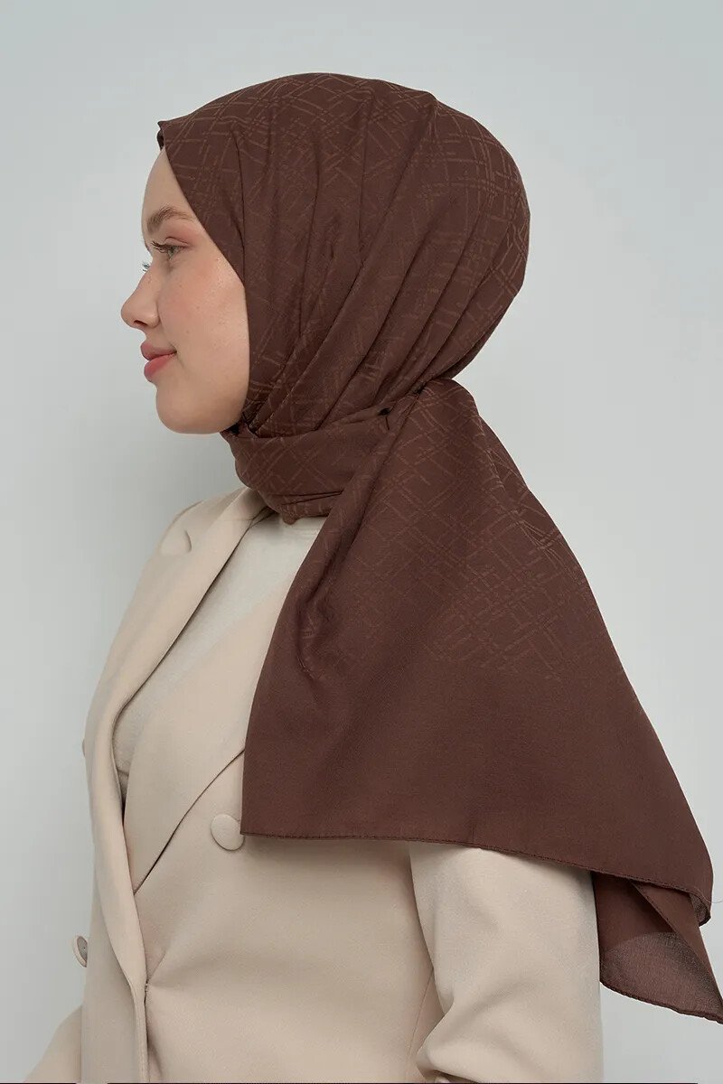 Pamuklu Şal Çizgi Desen - Kahverengi - ED Scarf