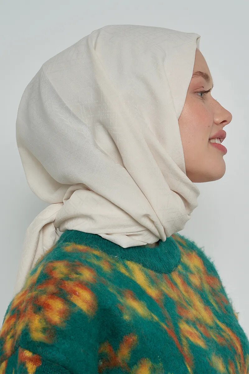 Pamuklu Şal Çizgi Desen - Kırık Beyaz - ED Scarf