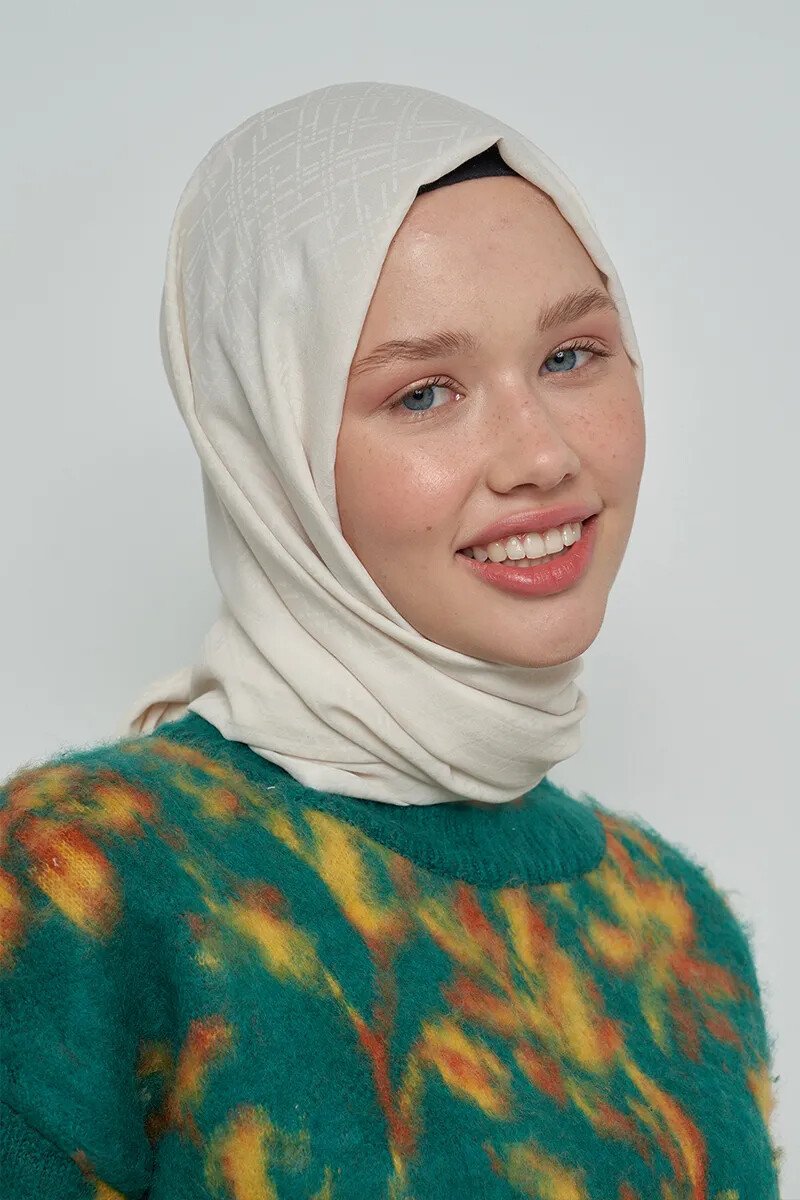 Pamuklu Şal Çizgi Desen - Kırık Beyaz - ED Scarf
