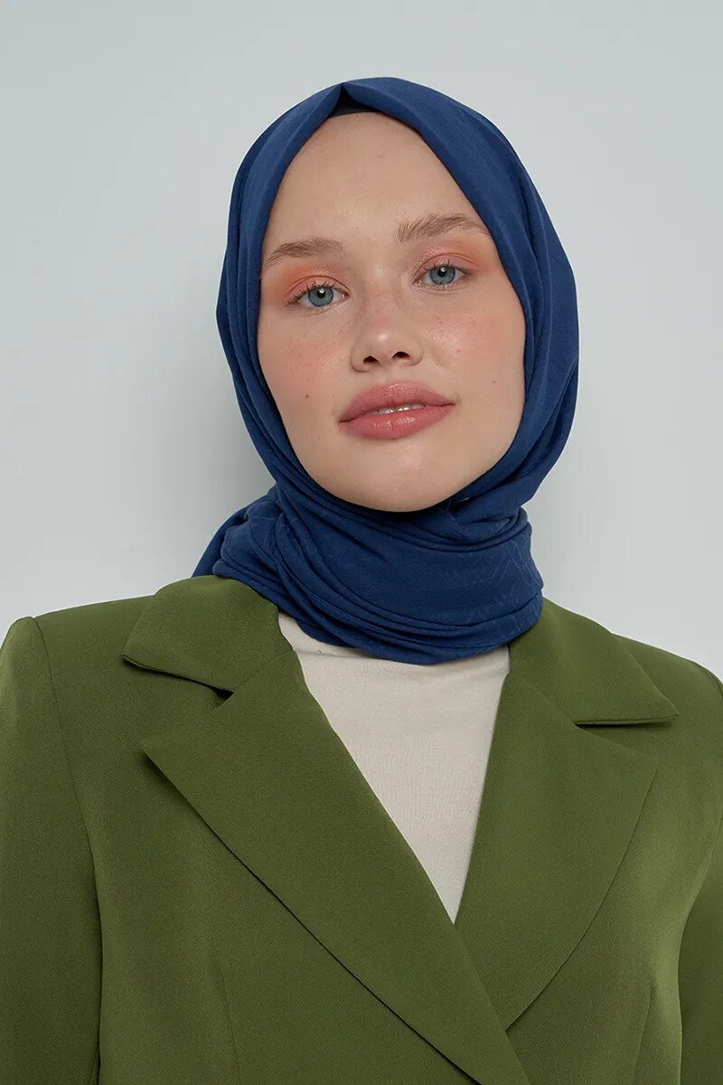 Pamuklu Şal Çizgi Desen - Lacivert - ED Scarf