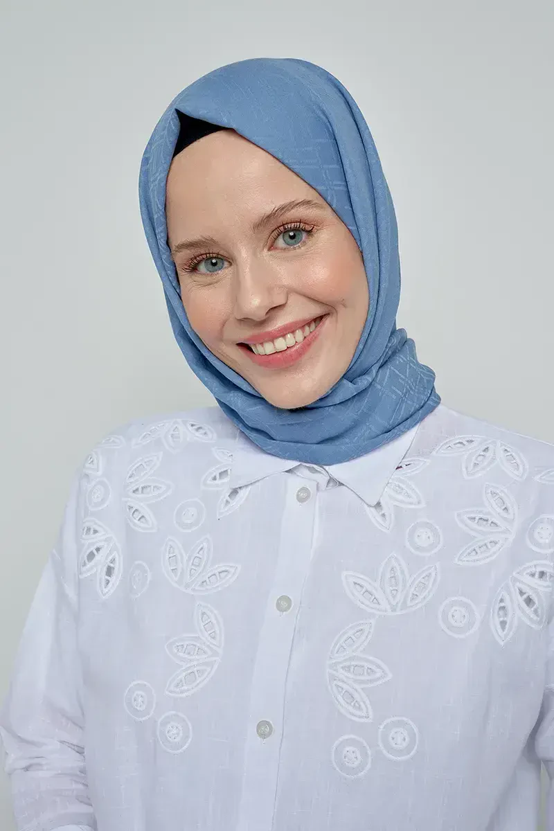 Pamuklu Şal Çizgi Desen - Mavi - ED Scarf