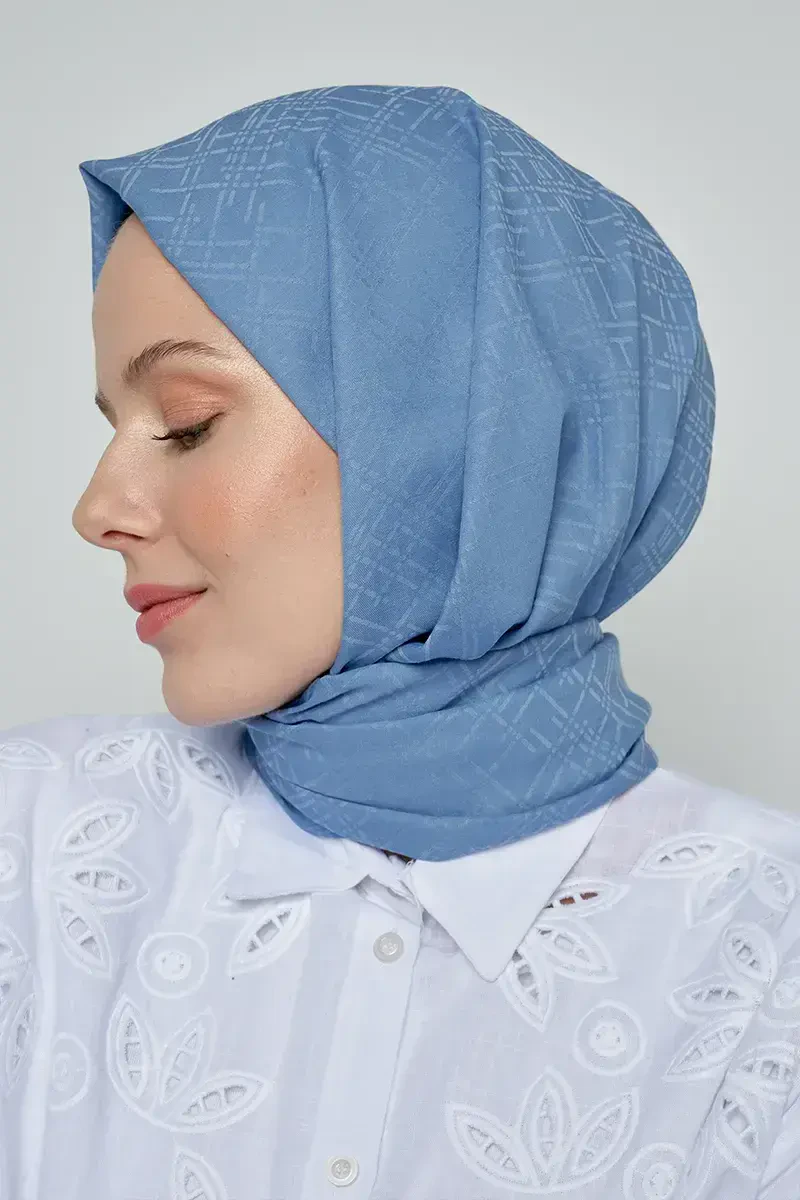 Pamuklu Şal Çizgi Desen - Mavi - ED Scarf