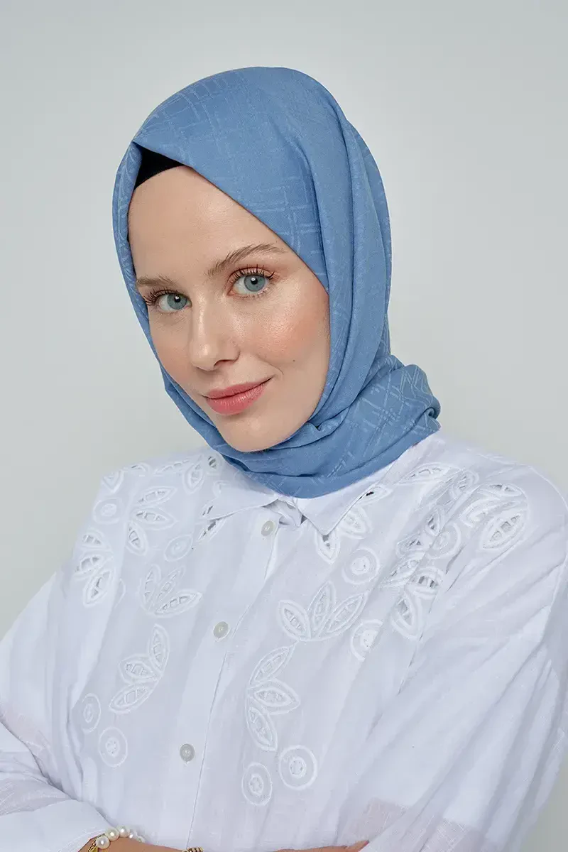Pamuklu Şal Çizgi Desen - Mavi - ED Scarf
