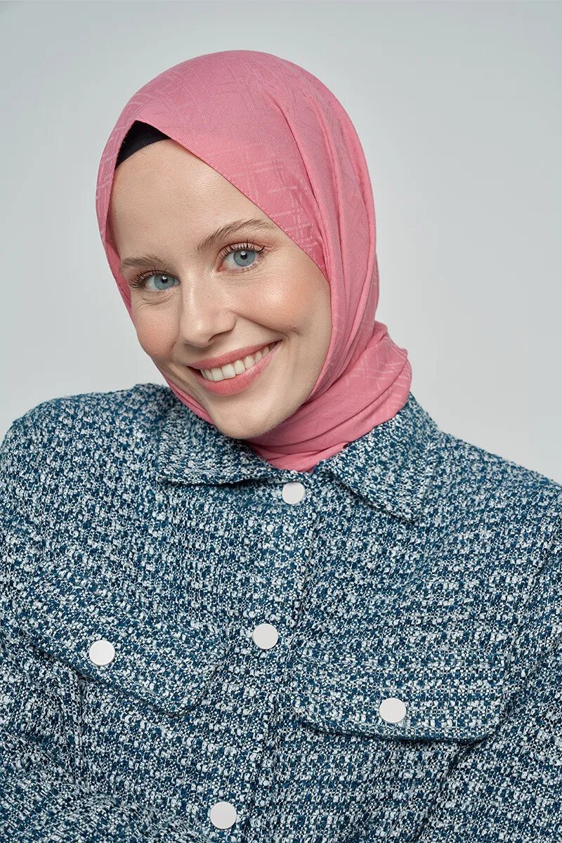 Pamuklu Şal Çizgi Desen - Pembe - 1