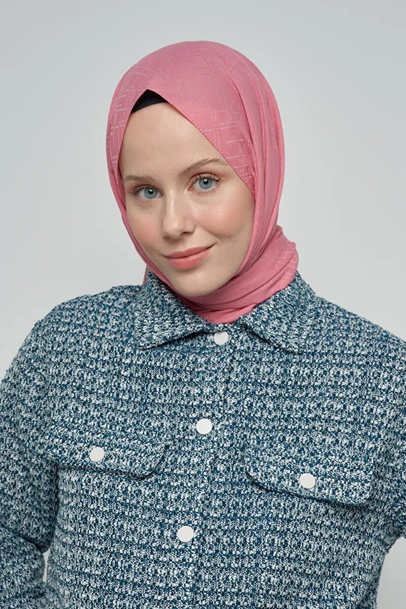 Pamuklu Şal Çizgi Desen - Pembe - 2