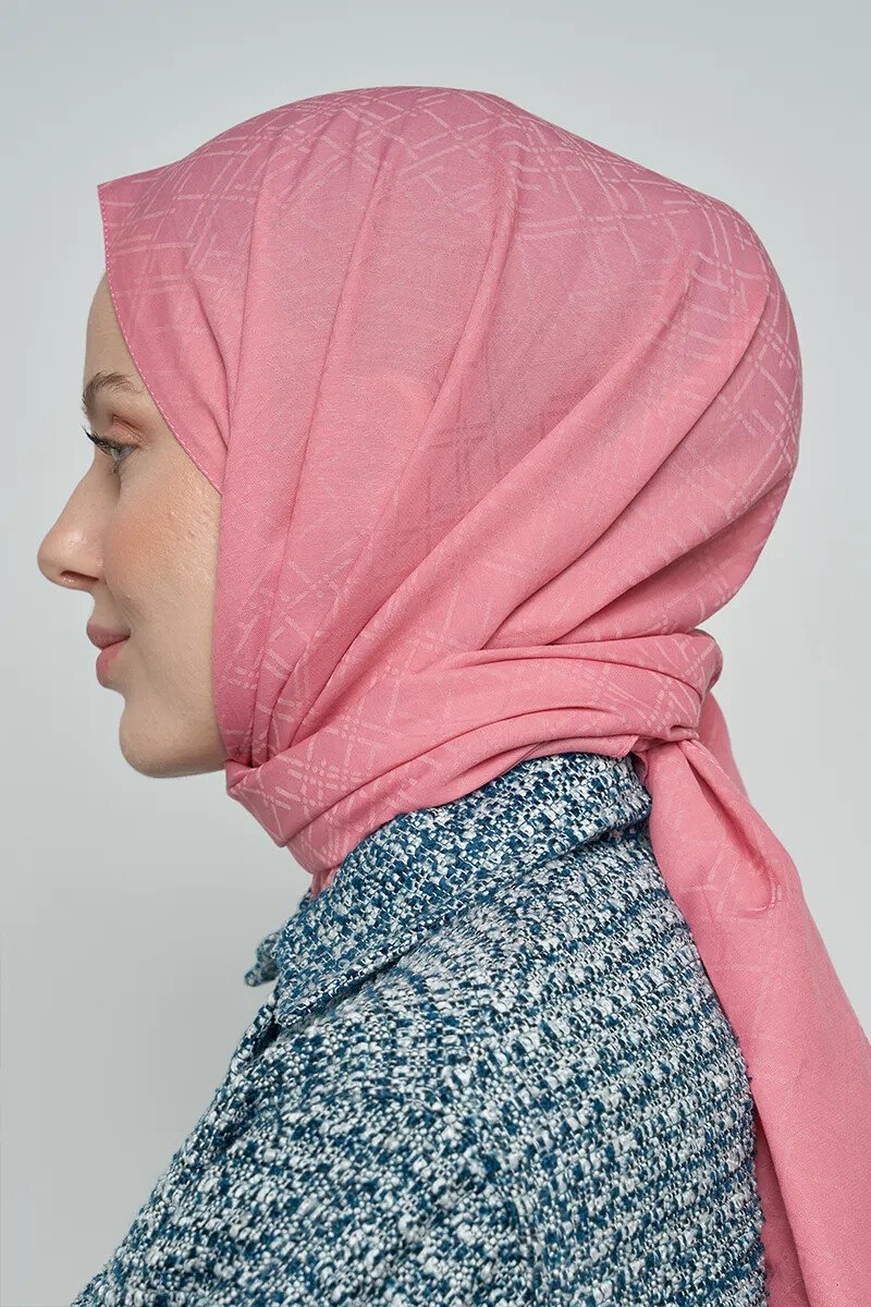 Pamuklu Şal Çizgi Desen - Pembe - 3