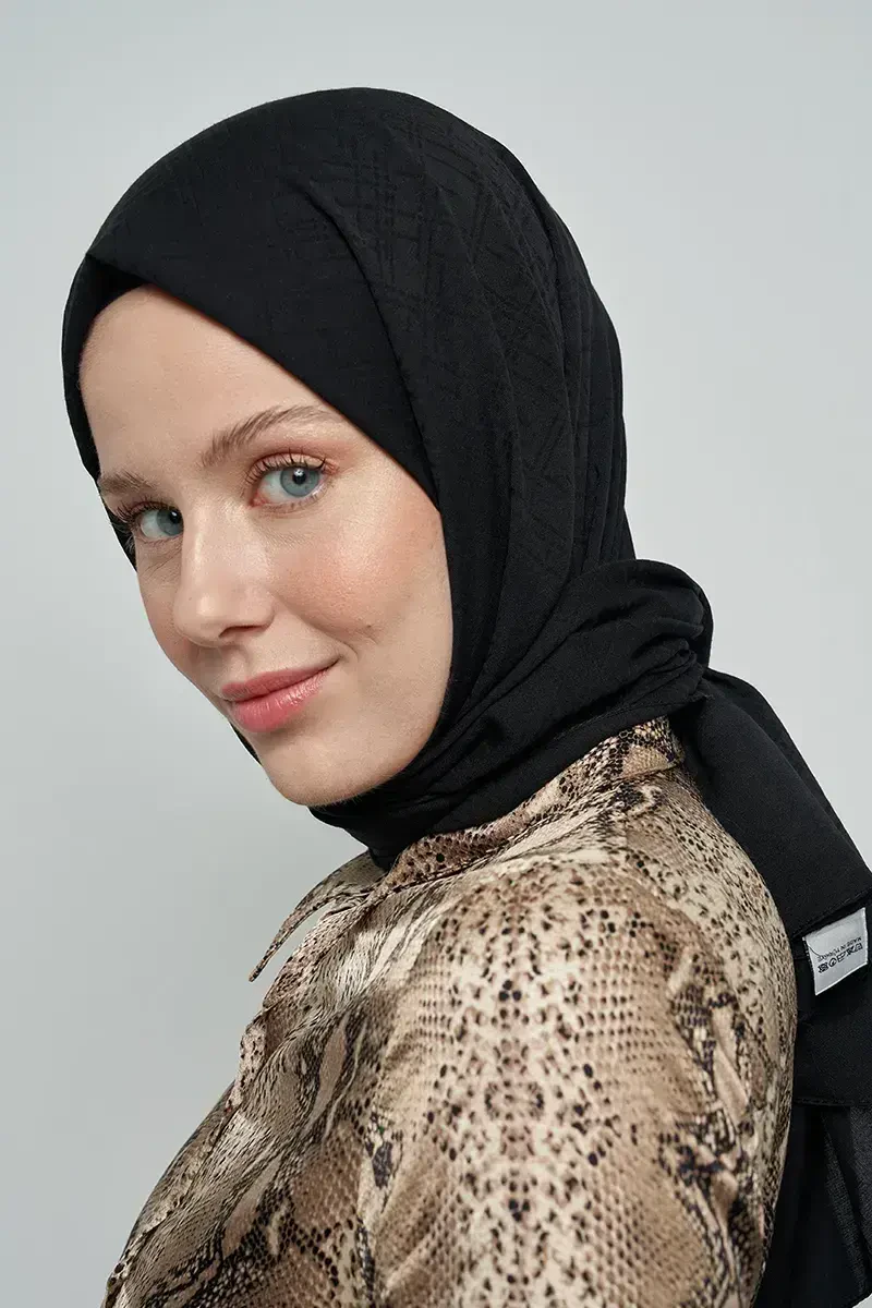 Pamuklu Şal Çizgi Desen - Siyah - ED Scarf