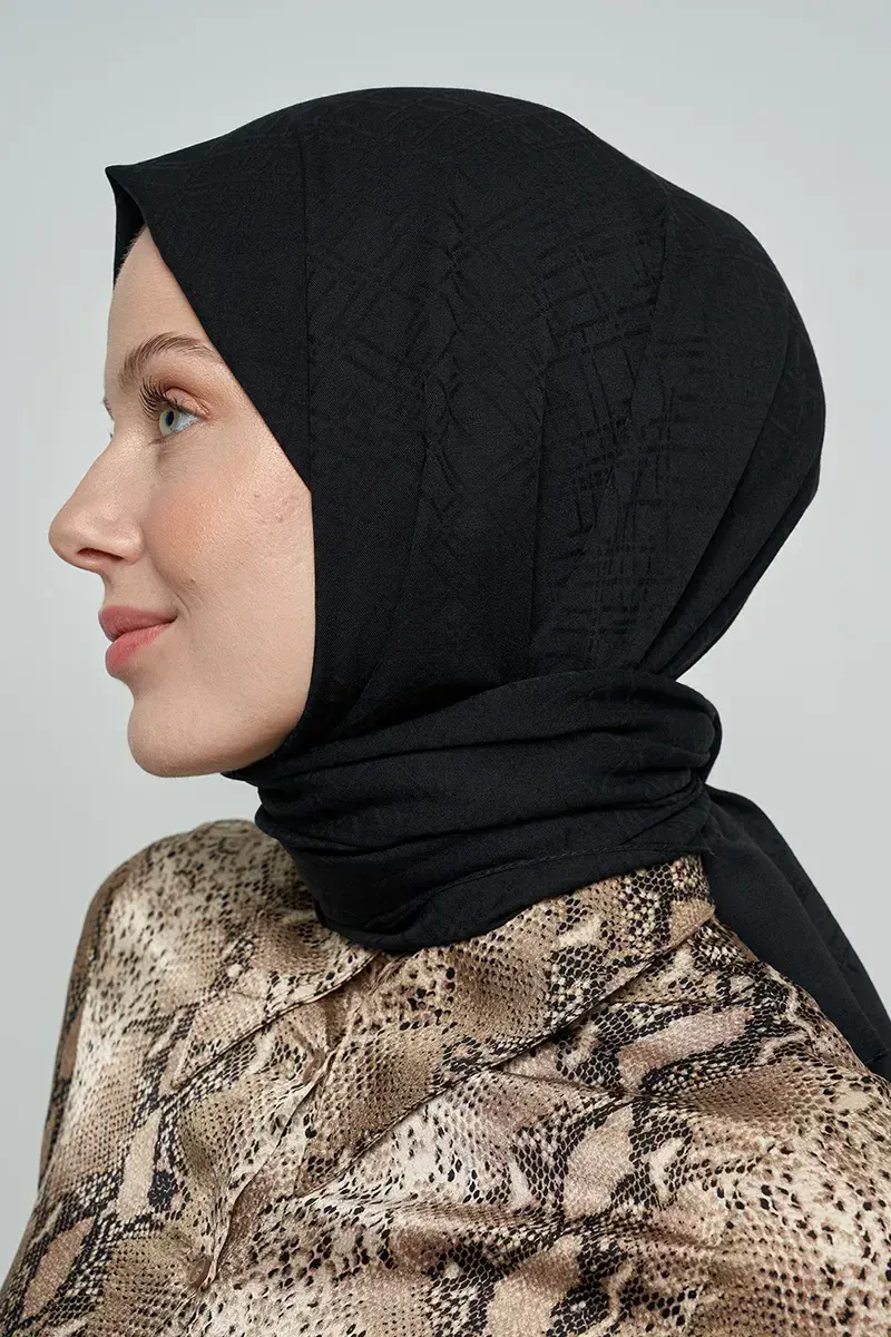 Pamuklu Şal Çizgi Desen - Siyah - ED Scarf