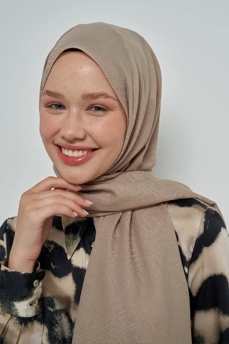 Pamuklu Şal Çizgi Desen - Vizon - ED Scarf