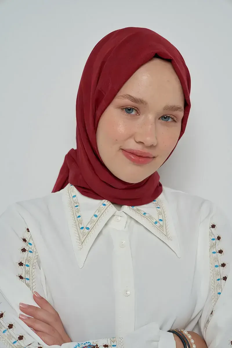 Pamuklu Şal Monogram Desen - Bordo - 1