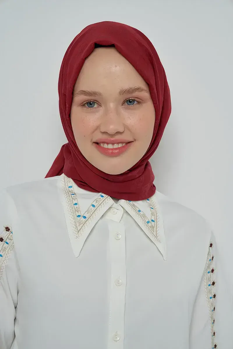 Pamuklu Şal Monogram Desen - Bordo - ED Scarf