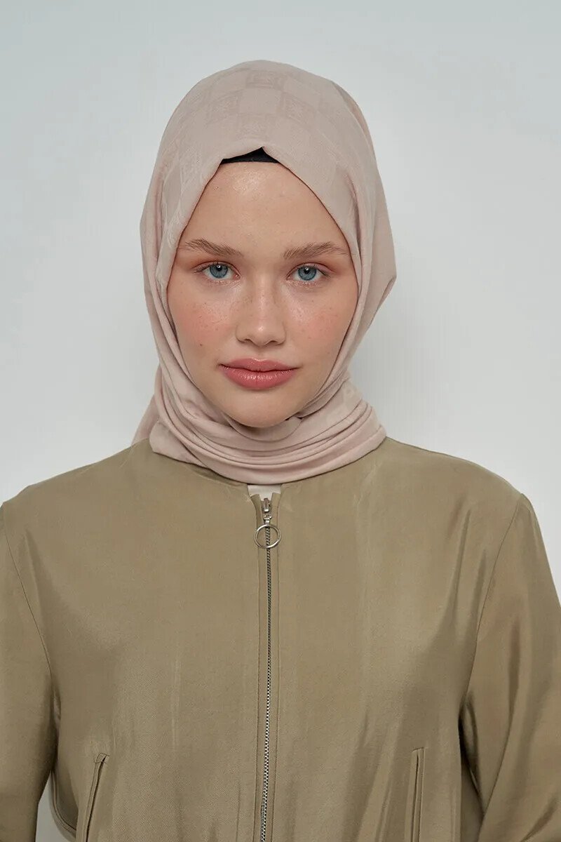 Pamuklu Şal Monogram Desen - Ekru - ED Scarf