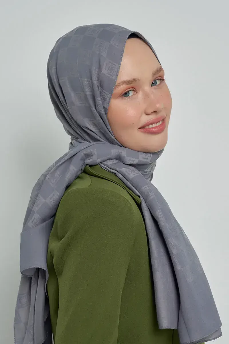 Pamuklu Şal Monogram Desen - Füme - ED Scarf