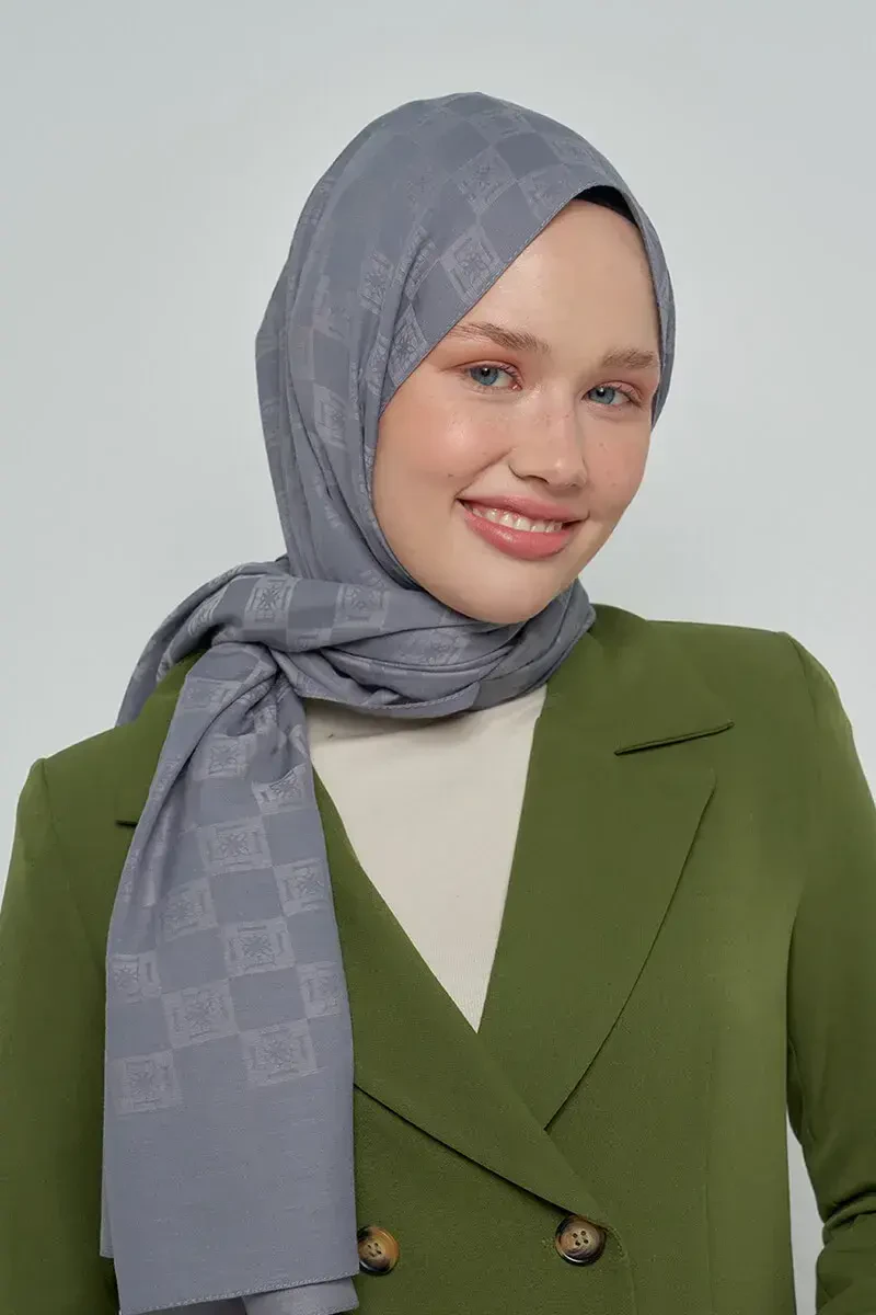 Pamuklu Şal Monogram Desen - Füme - ED Scarf