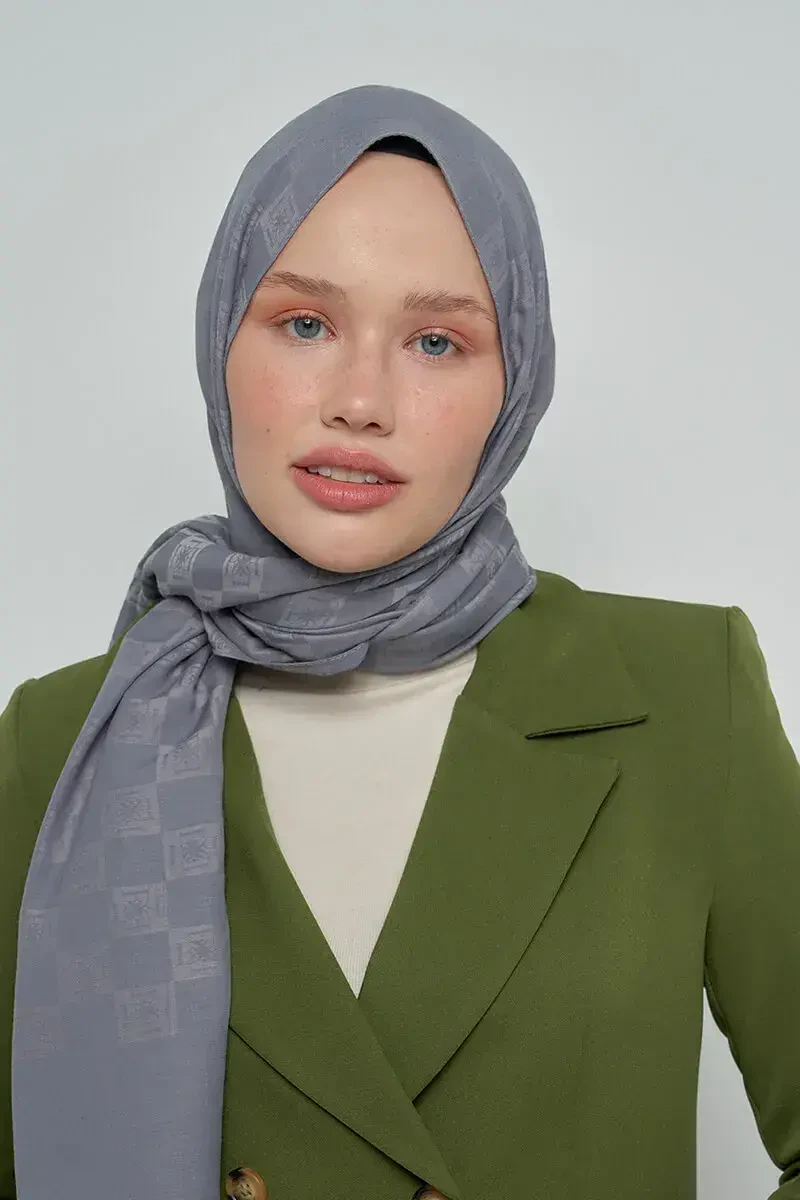 Pamuklu Şal Monogram Desen - Füme - ED Scarf