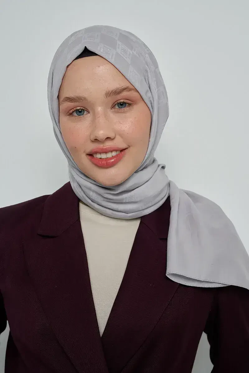 Pamuklu Şal Monogram Desen - Gri - ED Scarf