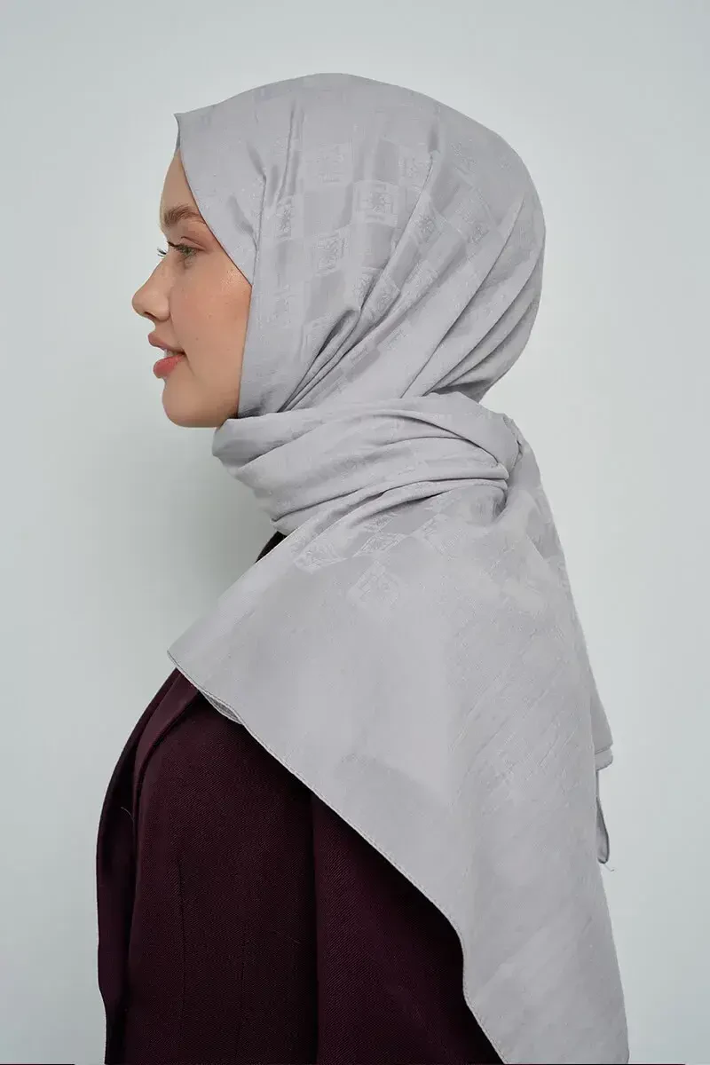 Pamuklu Şal Monogram Desen - Gri - ED Scarf