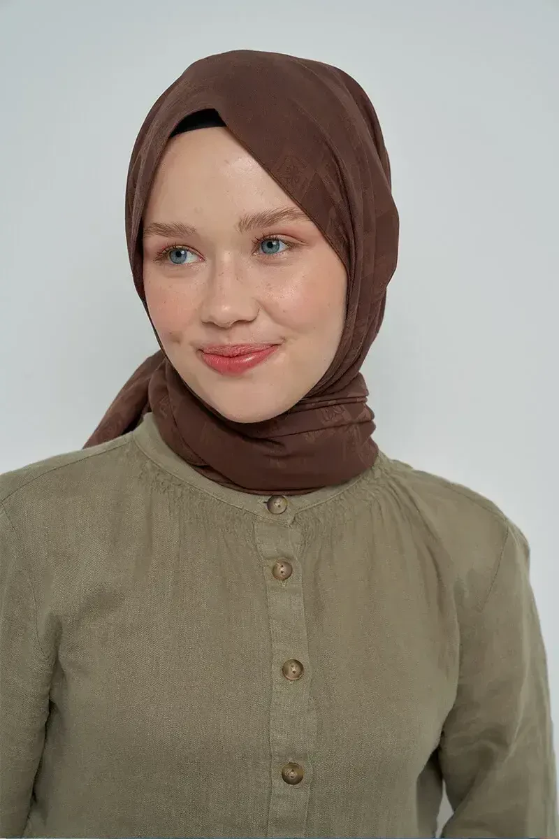 Pamuklu Şal Monogram Desen - Kahve - ED Scarf