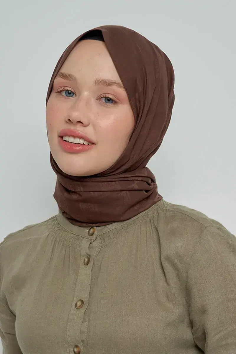 Pamuklu Şal Monogram Desen - Kahve - ED Scarf