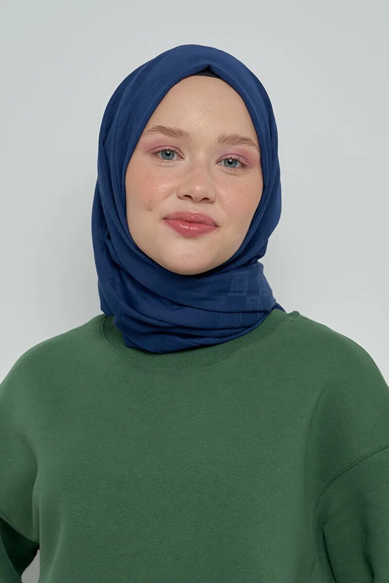 Pamuklu Şal Monogram Desen - Lacivert - ED Scarf