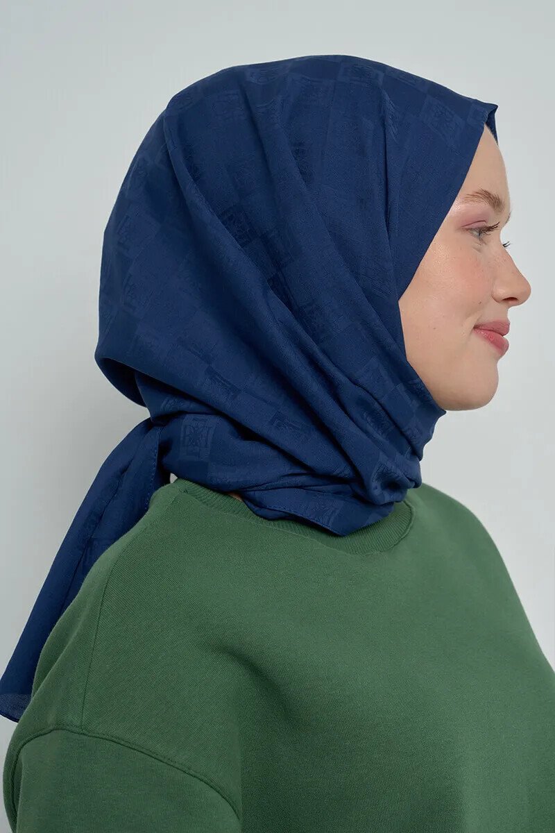 Pamuklu Şal Monogram Desen - Lacivert - ED Scarf