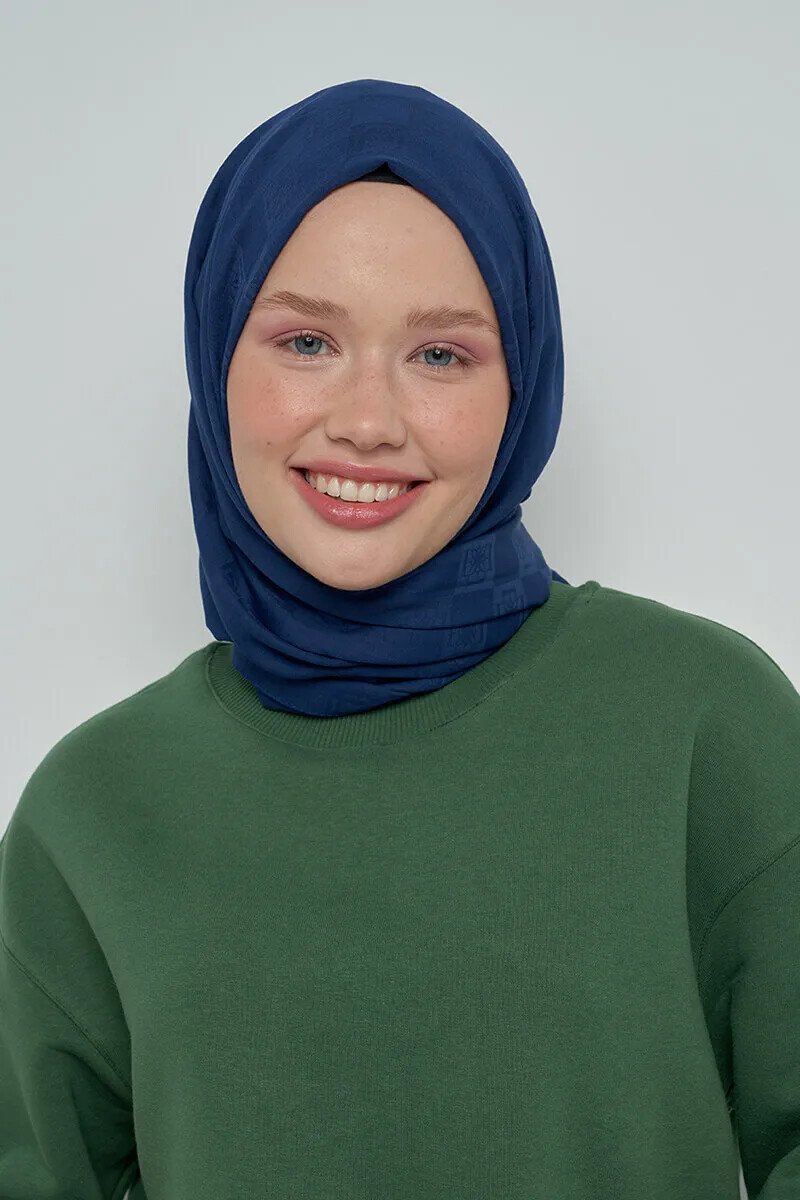 Pamuklu Şal Monogram Desen - Lacivert - ED Scarf