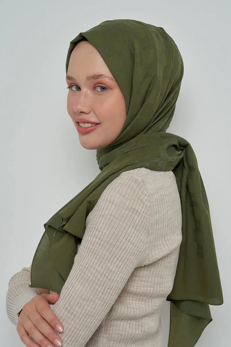 Pamuklu Şal Monogram Desen - Nefti - ED Scarf