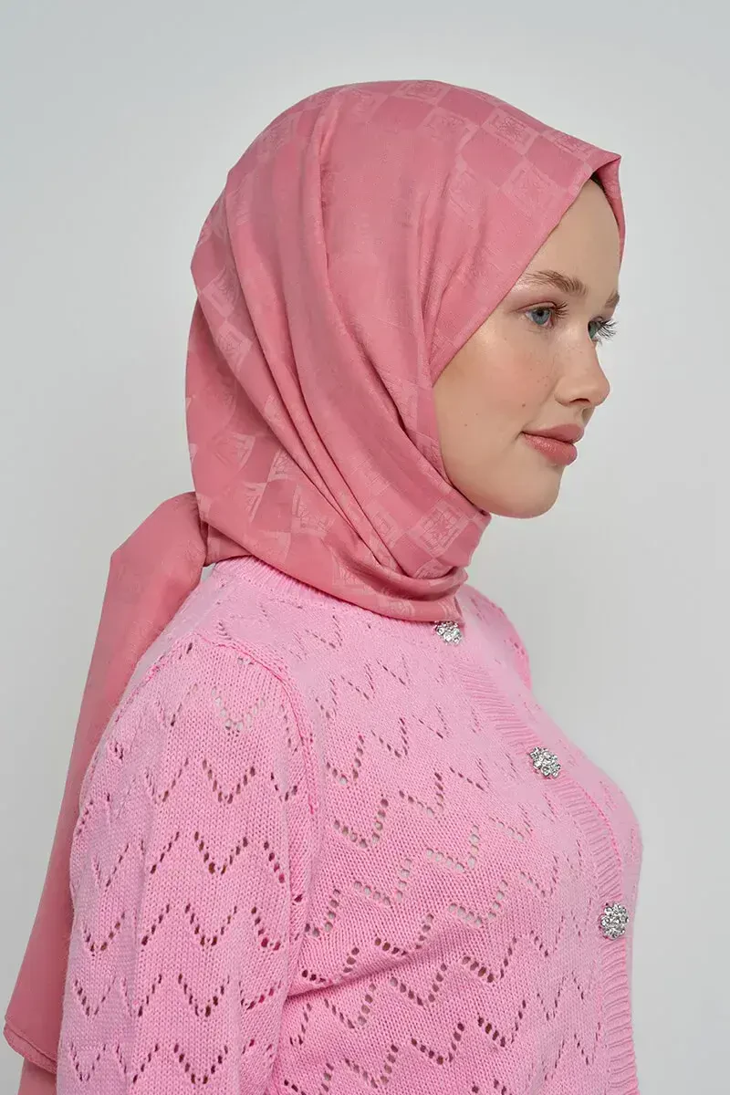 Pamuklu Şal Monogram Desen - Pembe - ED Scarf
