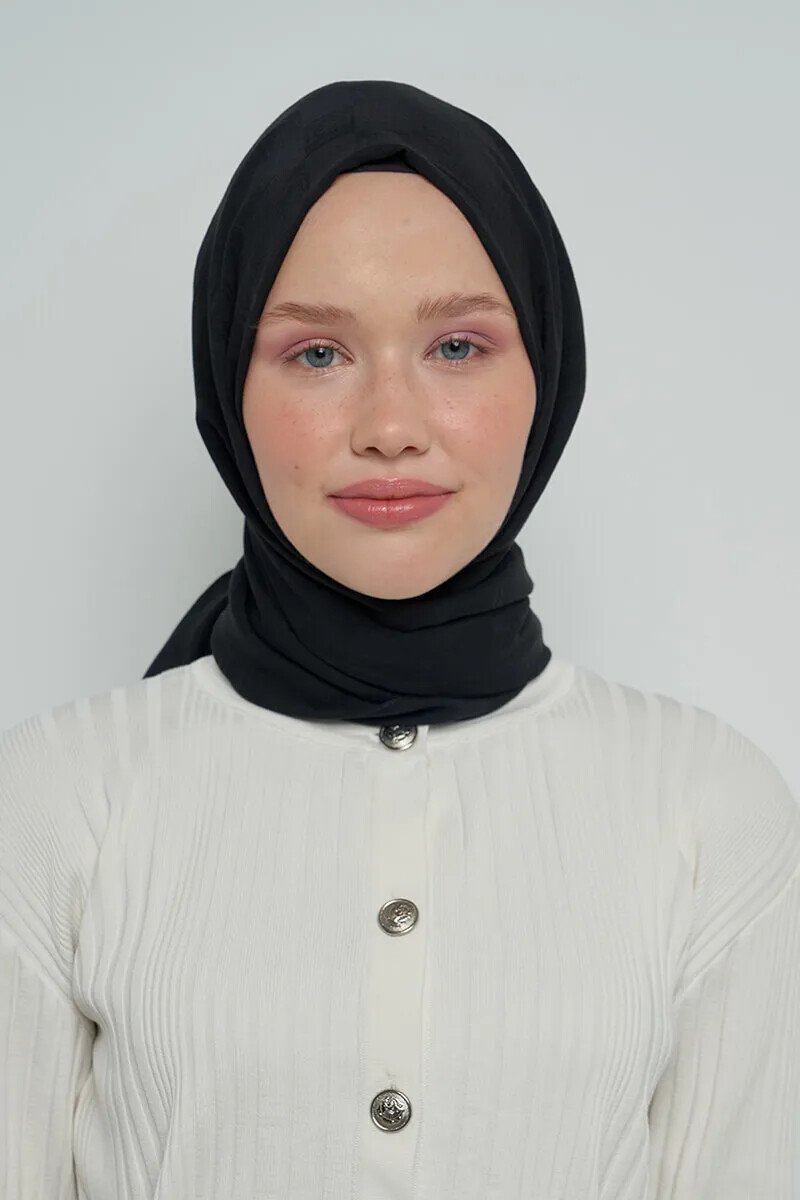 Pamuklu Şal Monogram Desen - Siyah - ED Scarf