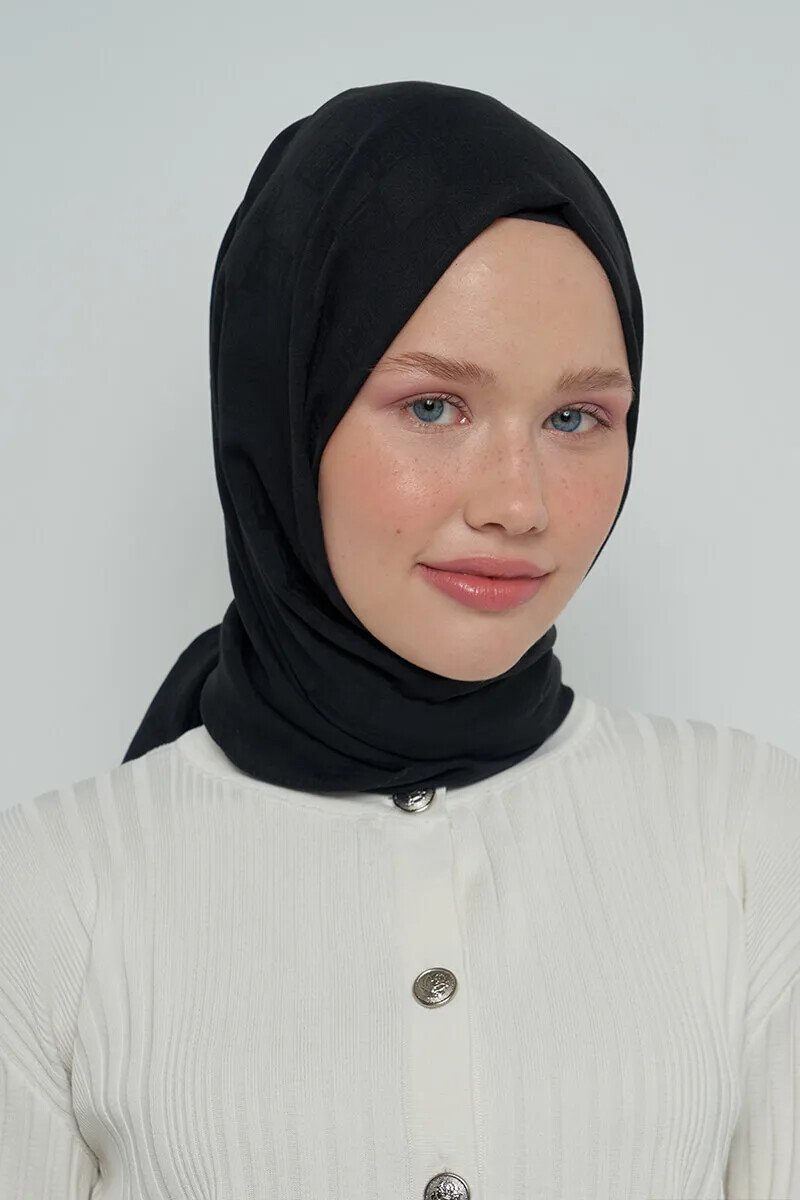 Pamuklu Şal Monogram Desen - Siyah - ED Scarf