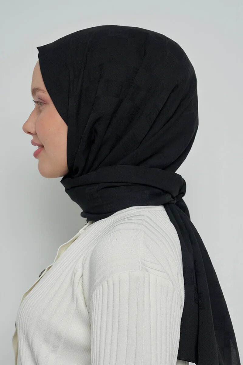 Pamuklu Şal Monogram Desen - Siyah - ED Scarf