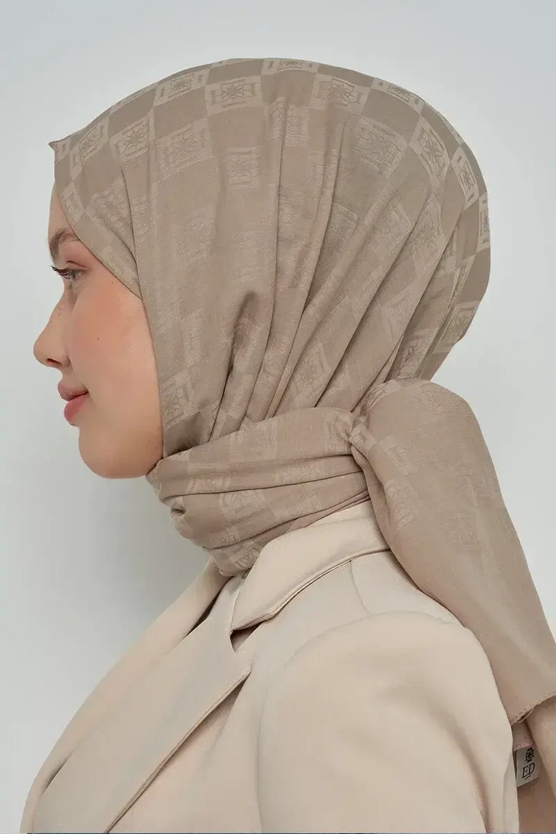 Pamuklu Şal Monogram Desen - Vizon - ED Scarf