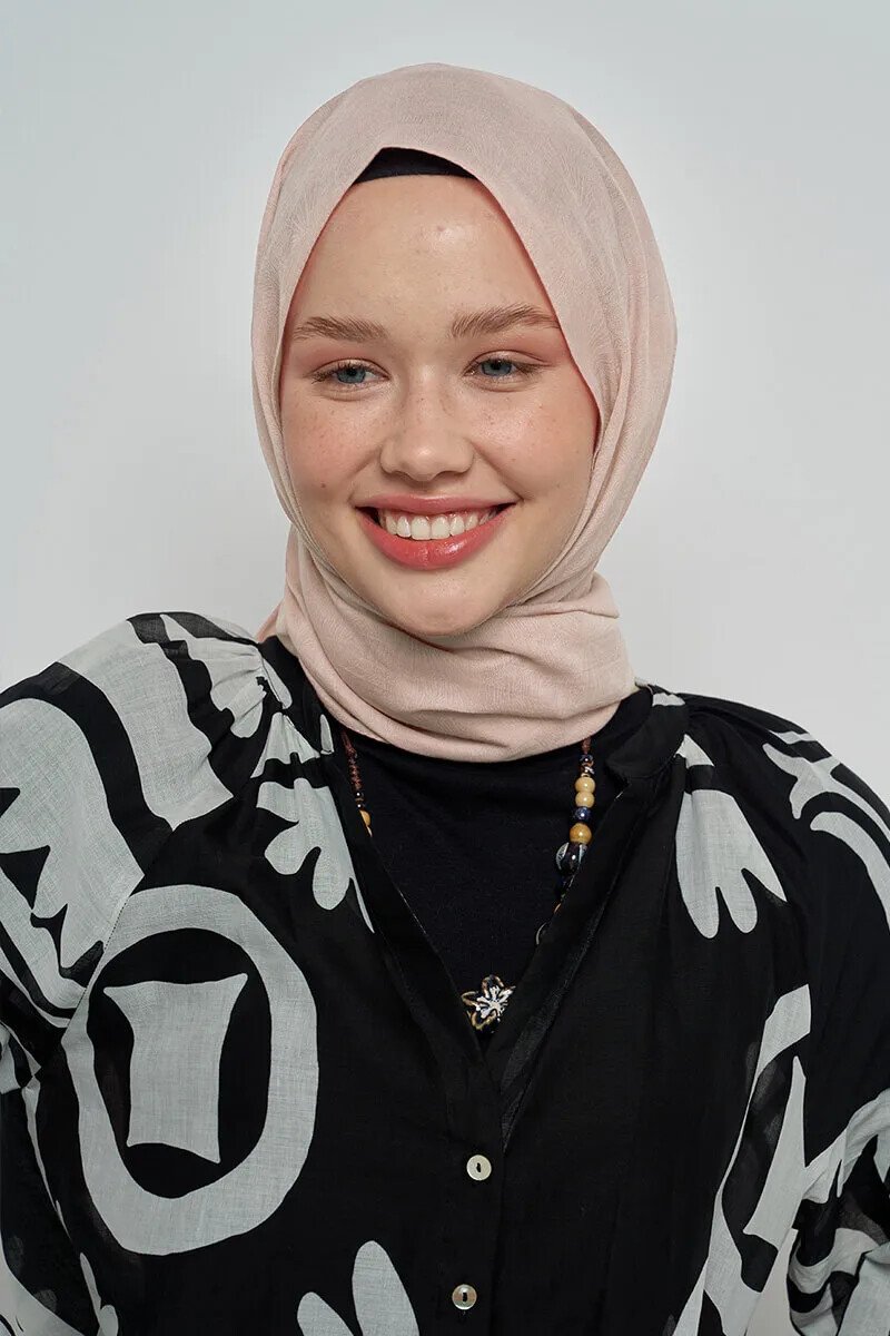 Pamuklu Şal Yaprak Desen - Ekru - ED Scarf