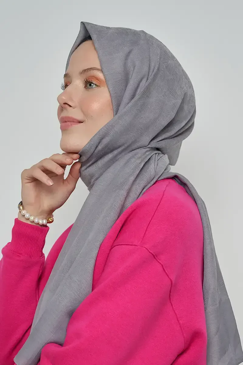 Pamuklu Şal Yaprak Desen - Füme - ED Scarf