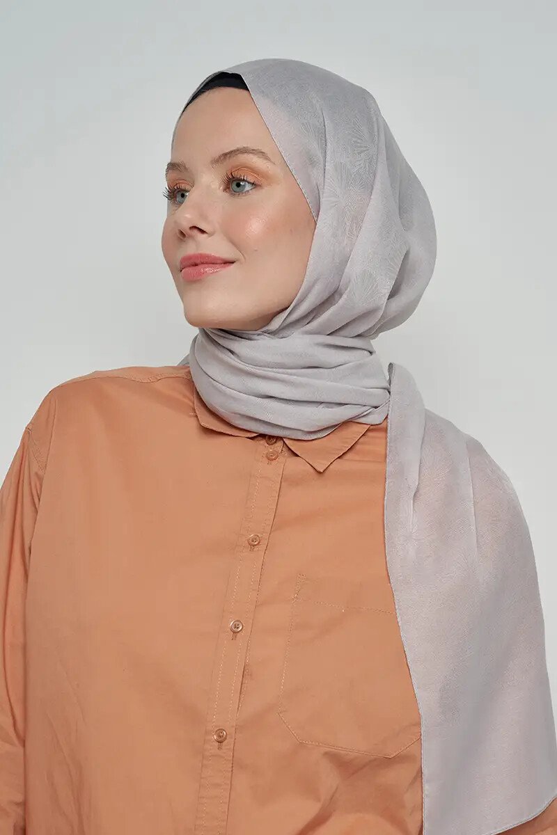 Pamuklu Şal Yaprak Desen - Gri - ED Scarf