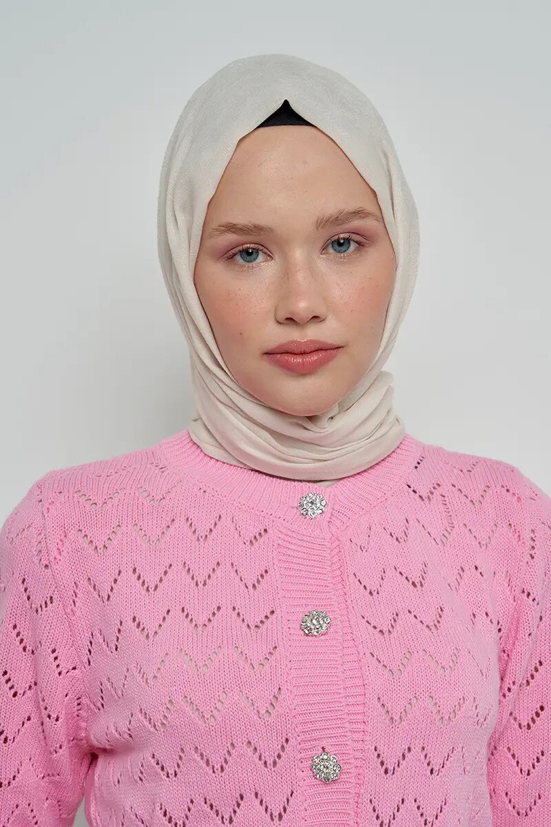 Pamuklu Şal Yaprak Desen - Kırık Beyaz - ED Scarf