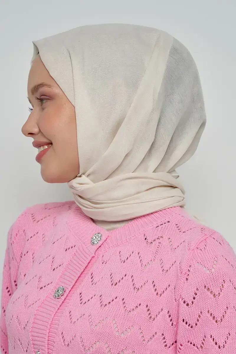 Pamuklu Şal Yaprak Desen - Kırık Beyaz - ED Scarf