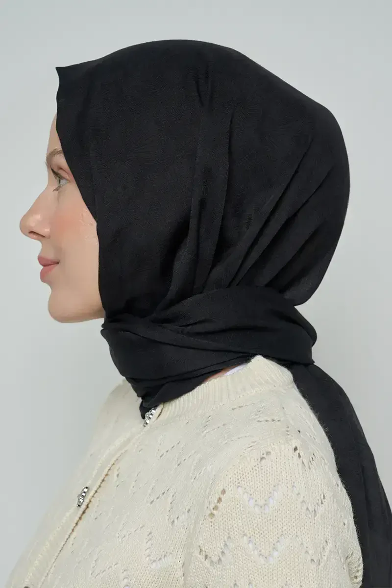 Pamuklu Şal Yaprak Desen - Siyah - ED Scarf