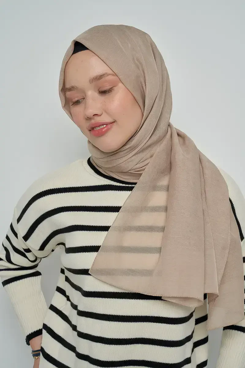 Pamuklu Şal Yaprak Desen - Vizon - ED Scarf