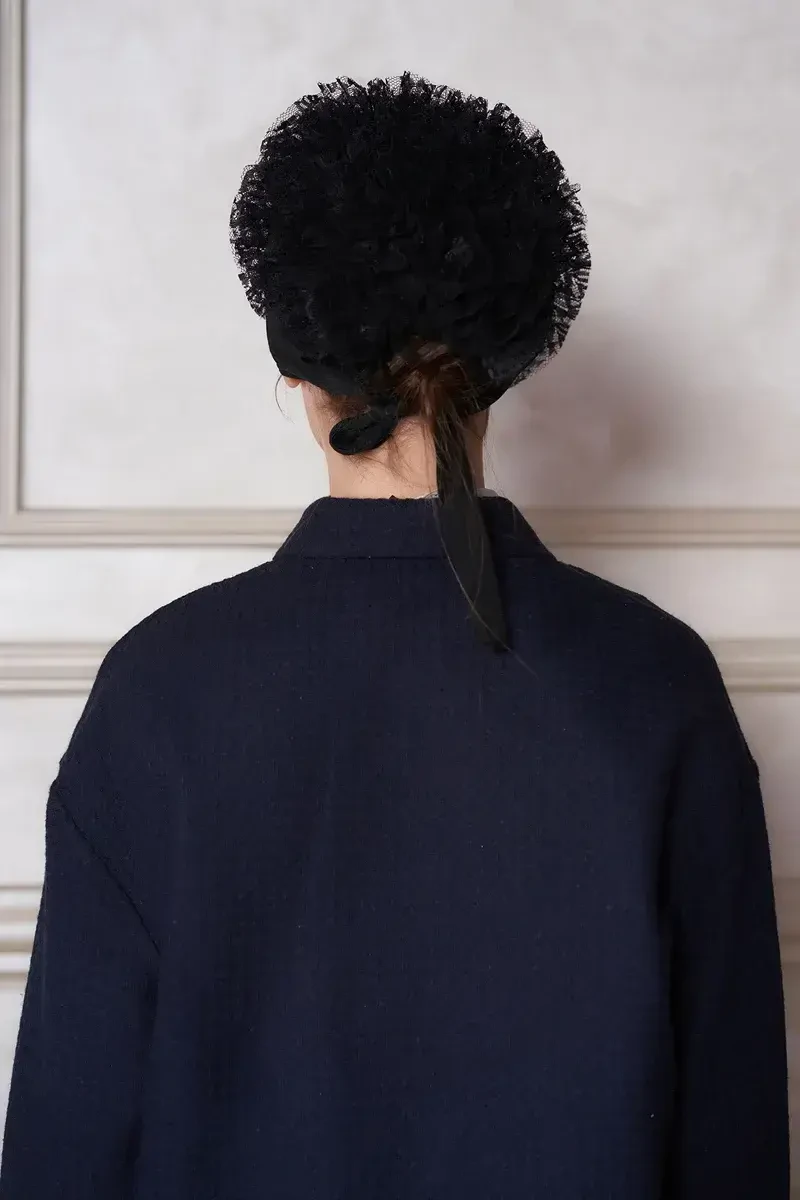 Pratik Topuzlu Fırfır Penye Tesettür Bone - Siyah - ED SCARF