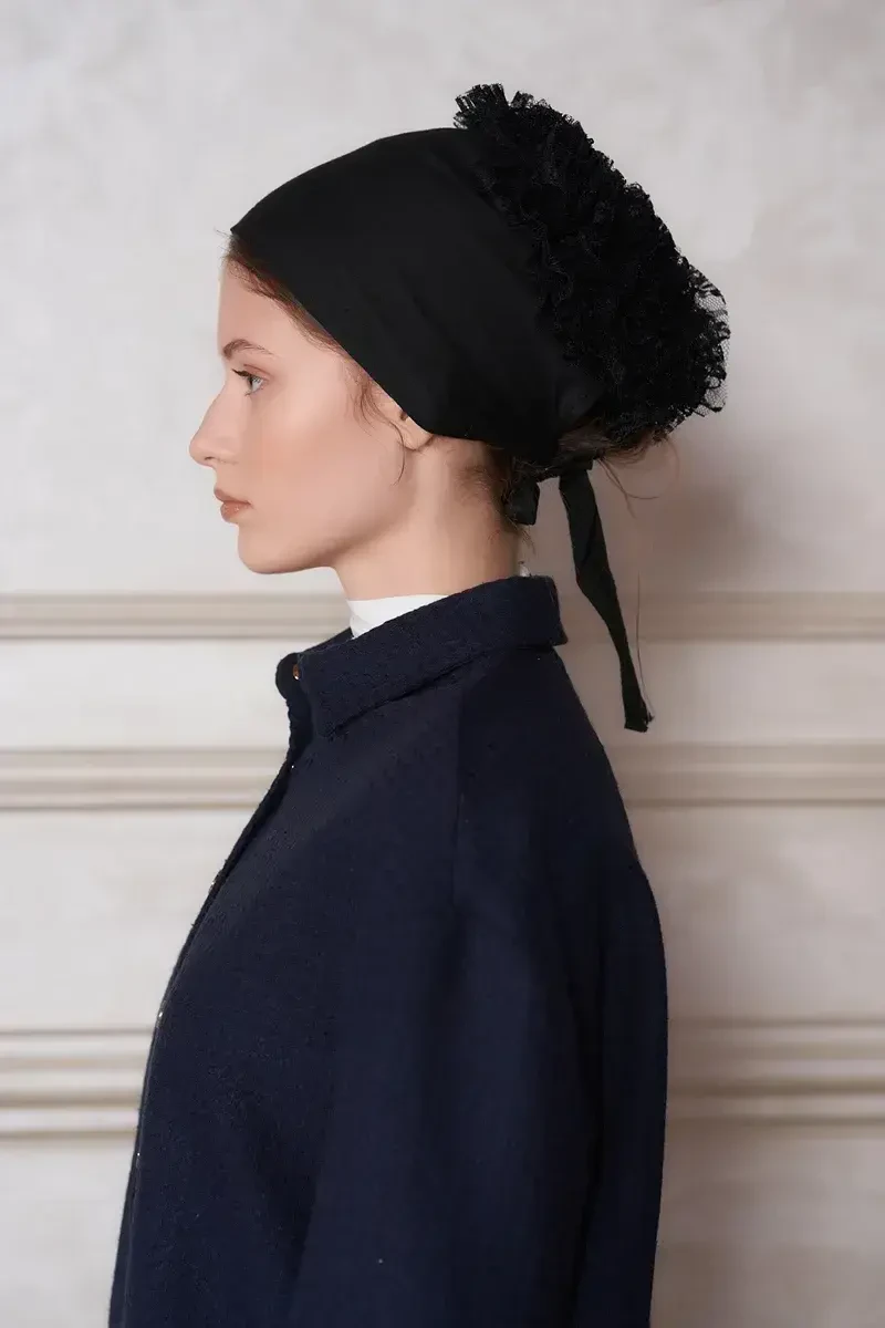 Pratik Topuzlu Fırfır Penye Tesettür Bone - Siyah - ED SCARF