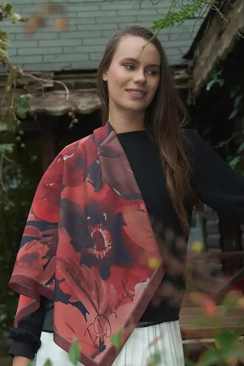 Rosa Modal Eşarp - Koyu Kırmızı - ED Scarf