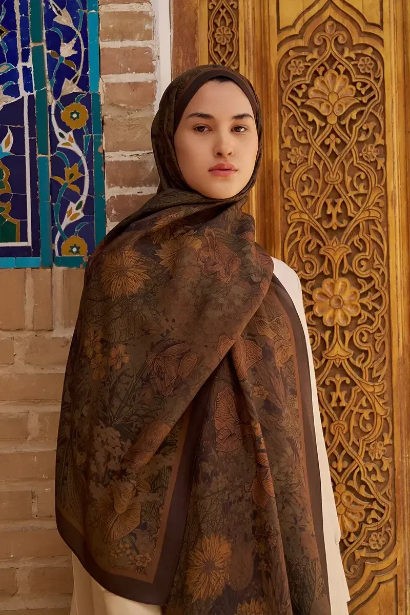Rustle Floş Viskon Şal - Kahverengi - ED SCARF