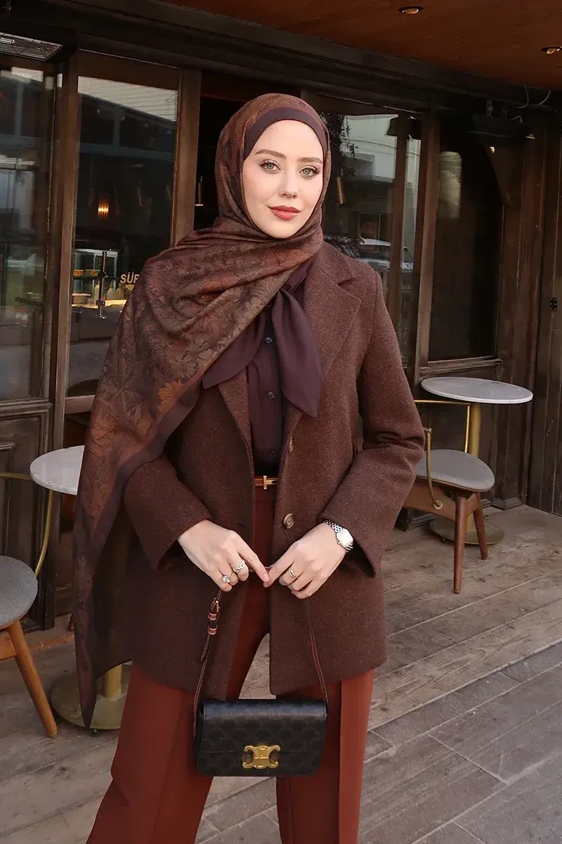 Rustle Floş Viskon Şal - Kahverengi - ED SCARF