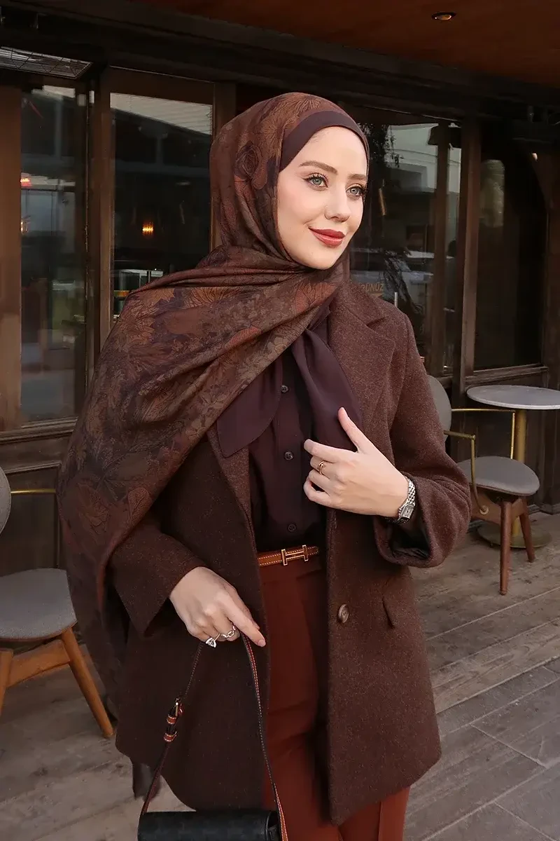 Rustle Floş Viskon Şal - Kahverengi - 2