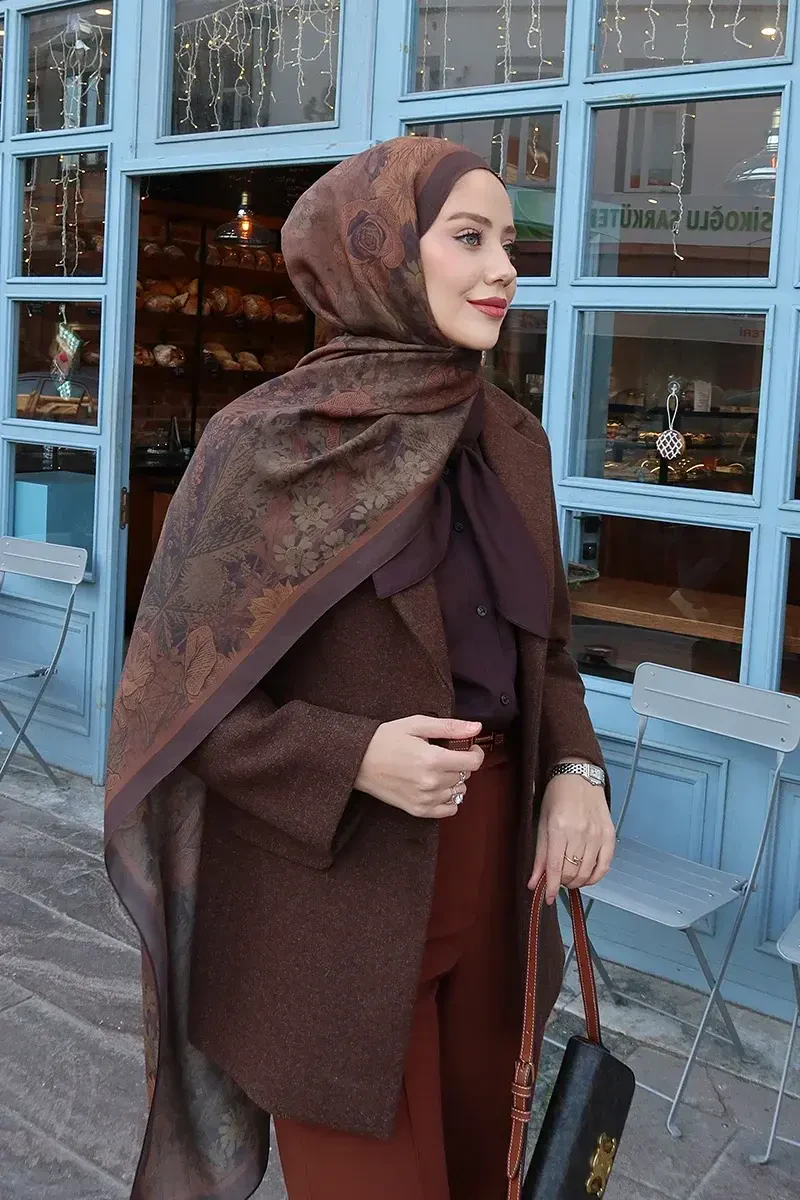 Rustle Floş Viskon Şal - Kahverengi - 3