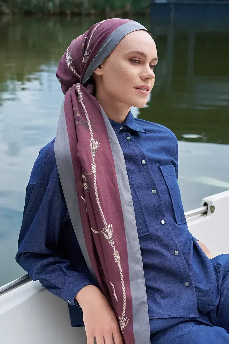 Sarmaşık Desen Pamuk İpek Şal - Bordo - 1