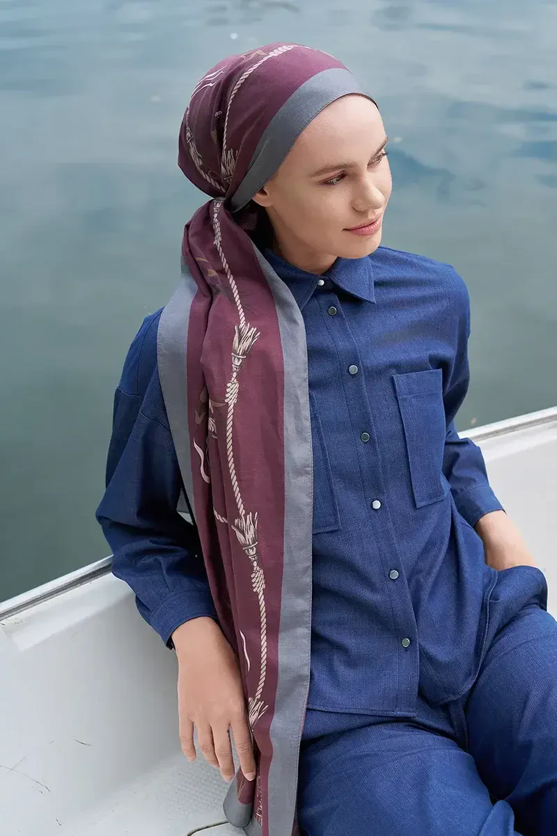 Sarmaşık Desen Pamuk İpek Şal - Bordo - 2