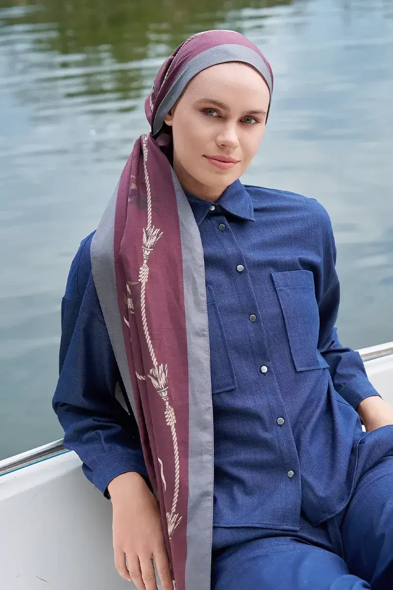 Sarmaşık Desen Pamuk İpek Şal - Bordo - 3